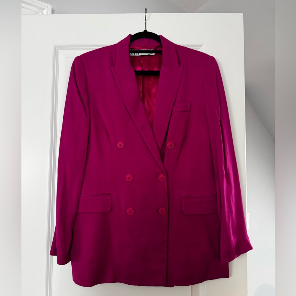 Zara Fuchsia Double-Breasted Blazer